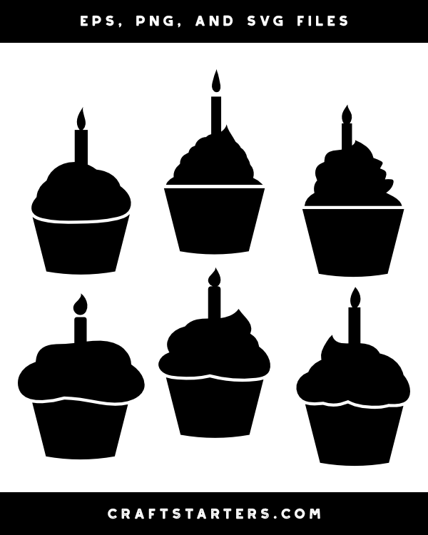 Cupcake with Candle Silhouette Clip Art