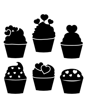 Cupcake with Hearts Silhouette Clip Art