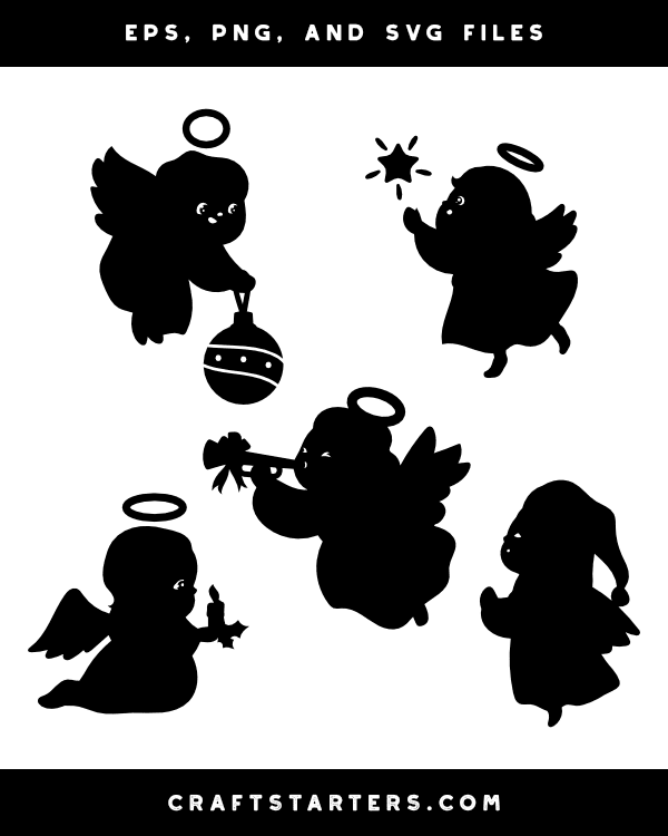 Cute Christmas Angel Silhouette Clip Art