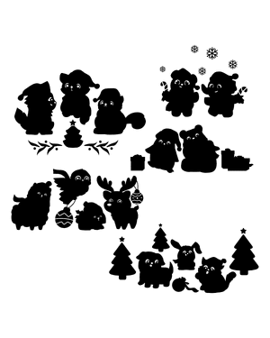 Cute Christmas Animals Silhouette Clip Art