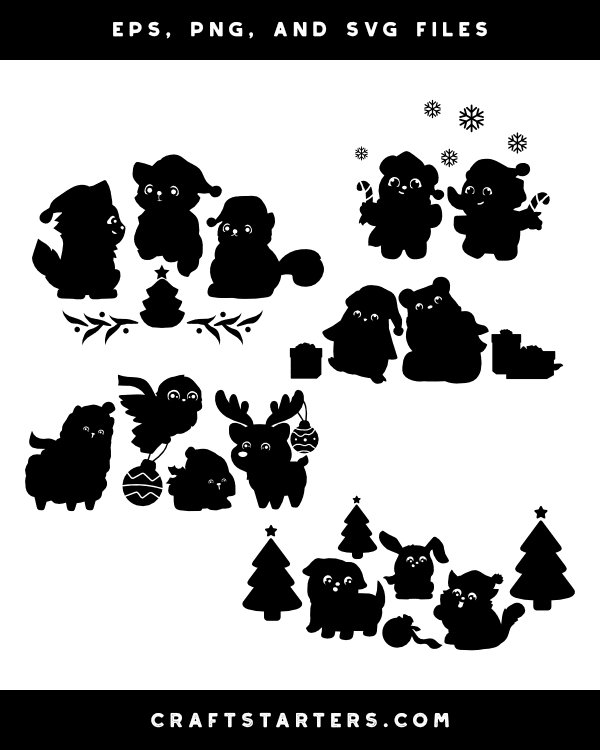 Cute Christmas Animals Silhouette Clip Art