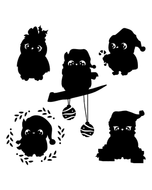 Cute Christmas Owl Silhouette Clip Art