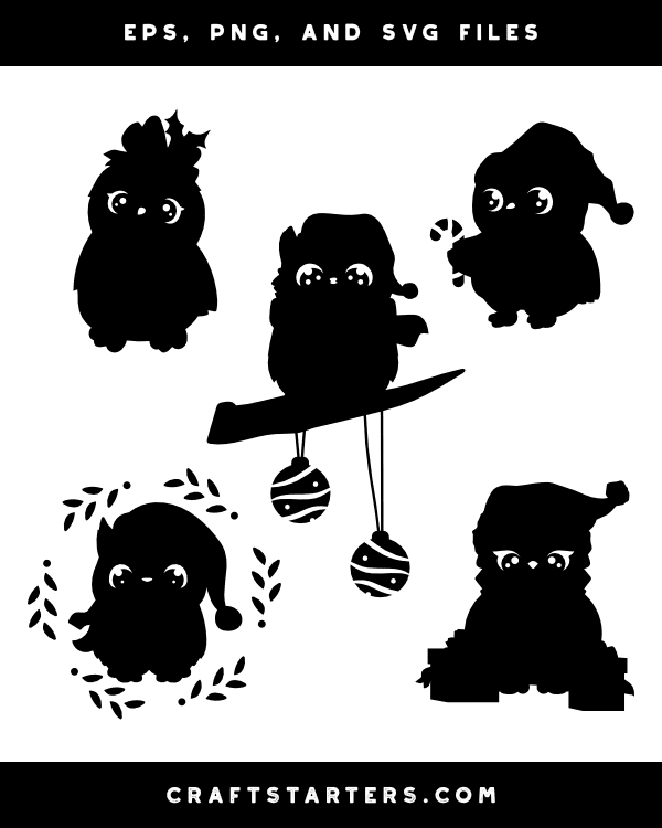 Cute Christmas Owl Silhouette Clip Art