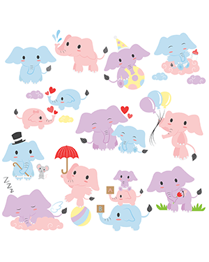 Cute Elephant Digital Stamps
