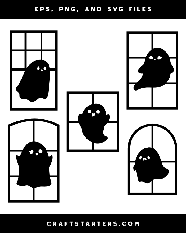 Cute Ghost In Window Silhouette Clip Art