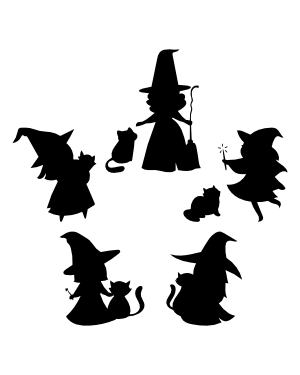 Cute Witch and Cat Silhouette Clip Art