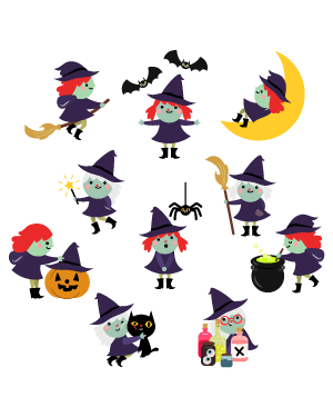 Cute Witch Digital Stamps