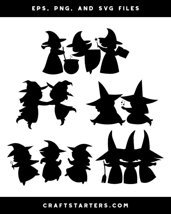 Cute Witches Silhouette Clip Art