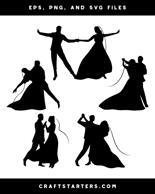 Dancing Bride and Groom Silhouette Clip Art