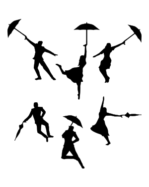 Dancing With Umbrella Silhouette Clip Art