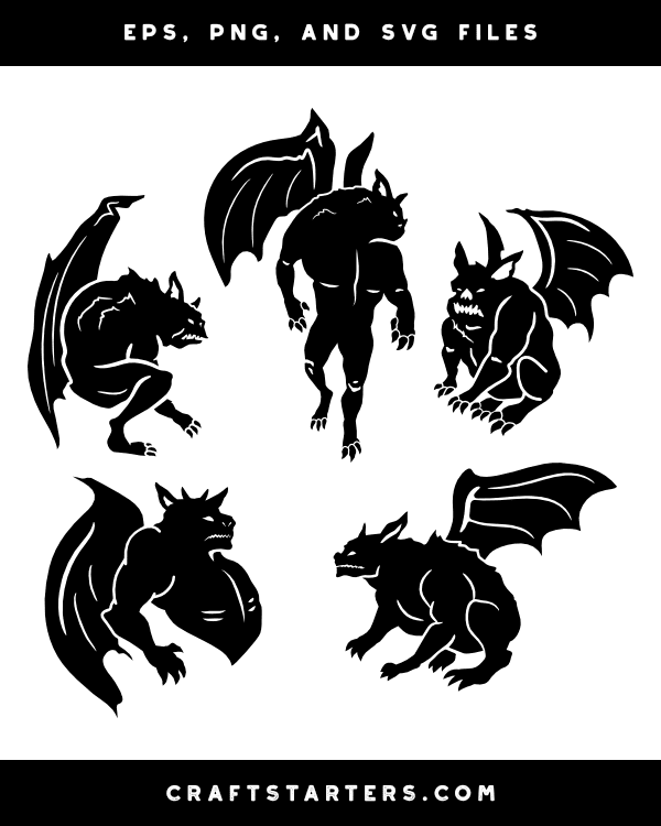 Detailed Gargoyle Silhouette Clip Art