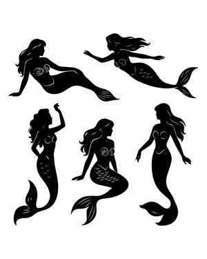 Detailed Mermaid Silhouette Clip Art