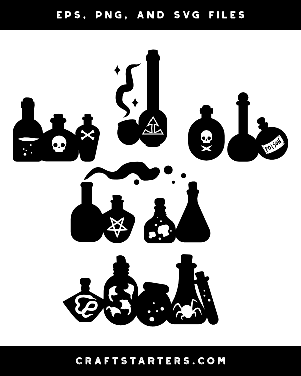 Detailed Potions Silhouette Clip Art