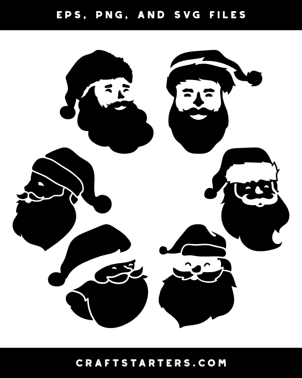 Detailed Santa Claus Face Silhouette Clip Art