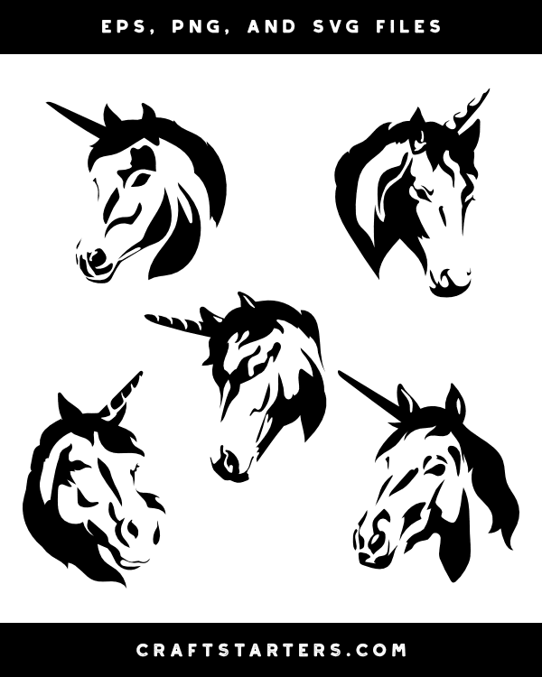 Detailed Unicorn Head Silhouette Clip Art