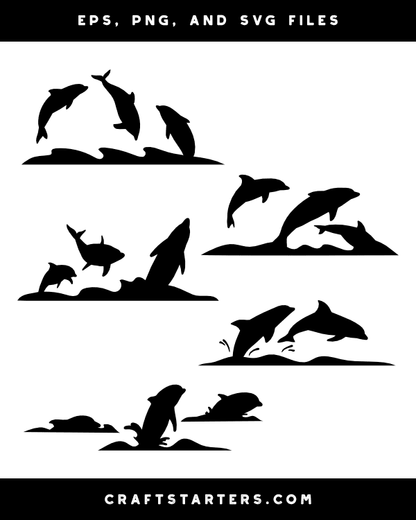 Dolphins and Ocean Wave Silhouette Clip Art