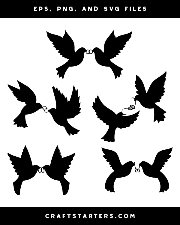 Doves Carrying Wedding Rings Silhouette Clip Art