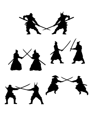 Dueling Samurai Silhouette Clip Art
