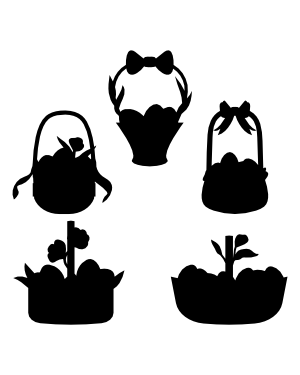 Easter Basket with Eggs Silhouette Clip Art