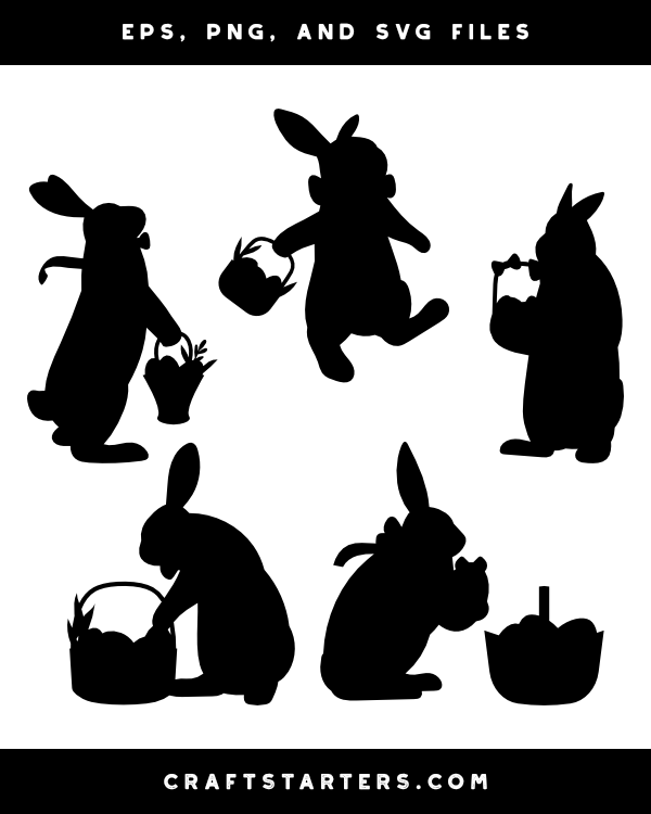 Easter Bunny and Easter Basket Silhouette Clip Art