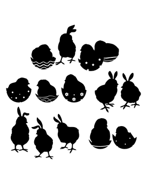 Easter Chicks Silhouette Clip Art