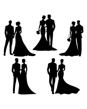 Elegant Bride and Groom Silhouette Clip Art