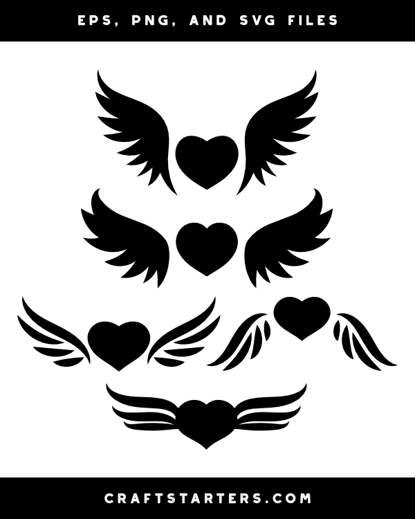 Elegant Winged Heart Silhouette Clip Art