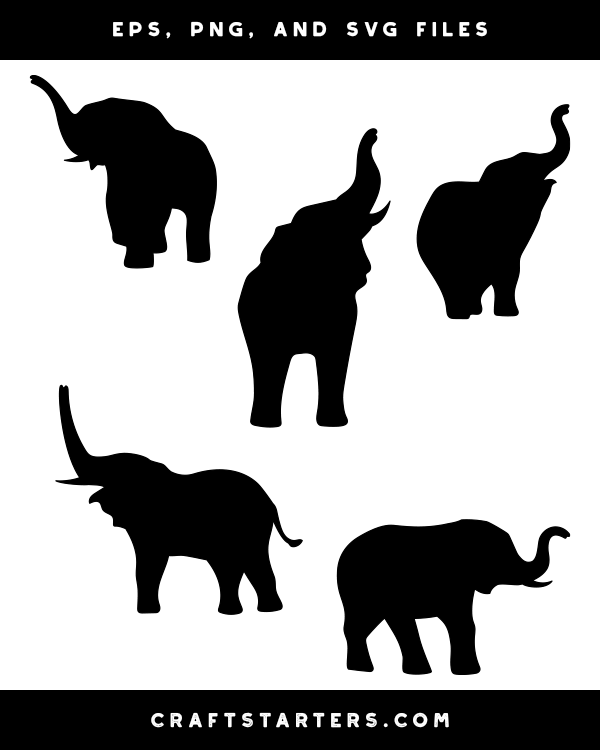 Elephant With Raised Trunk Silhouette Clip Art