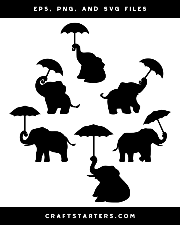 Elephant With Umbrella Silhouette Clip Art