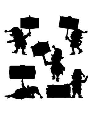 Elf Holding Sign Silhouette Clip Art