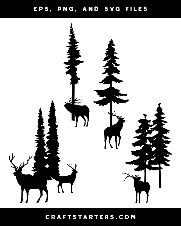 Elk And Tree Silhouette Clip Art