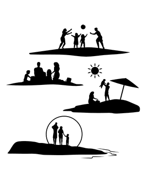 Family on Beach Silhouette Clip Art