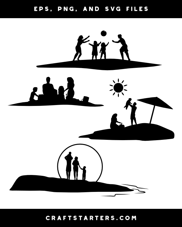 Family on Beach Silhouette Clip Art