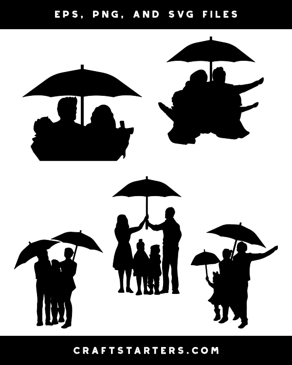 Family With Umbrella Silhouette Clip Art