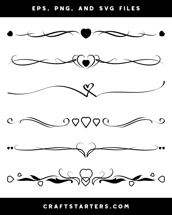 Fancy Heart Divider Silhouette Clip Art