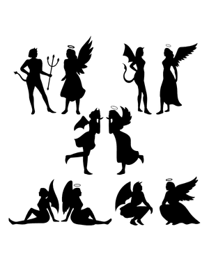 Female Angel and Devil Silhouette Clip Art