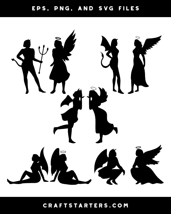 Female Angel and Devil Silhouette Clip Art