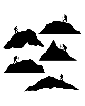 Female Hiker on Mountain Silhouette Clip Art