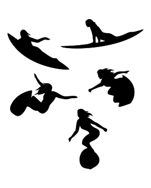 Female Surfer Silhouette Clip Art