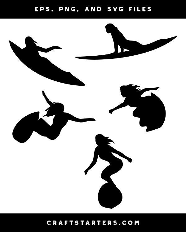 Female Surfer Silhouette Clip Art