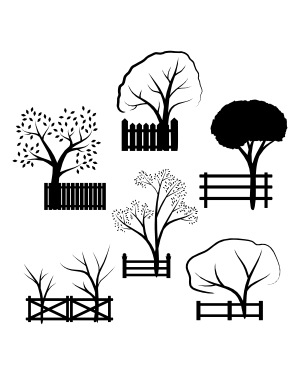 Fence and Tree Silhouette Clip Art