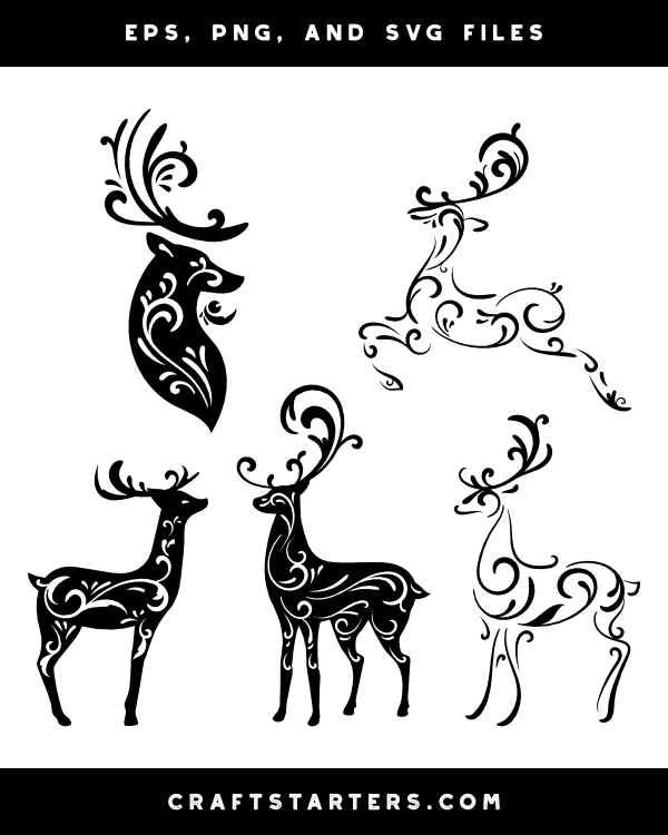 Filigree Christmas Reindeer Silhouette Clip Art
