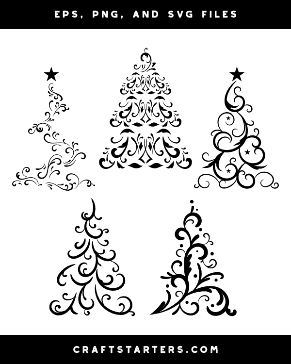 Filigree Christmas Tree Silhouette Clip Art