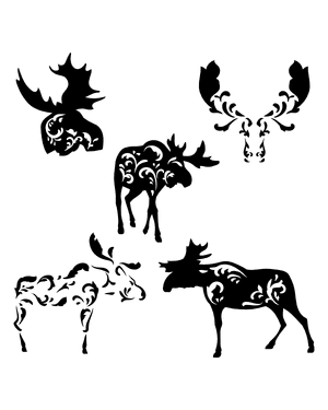 Filigree Moose Silhouette Clip Art