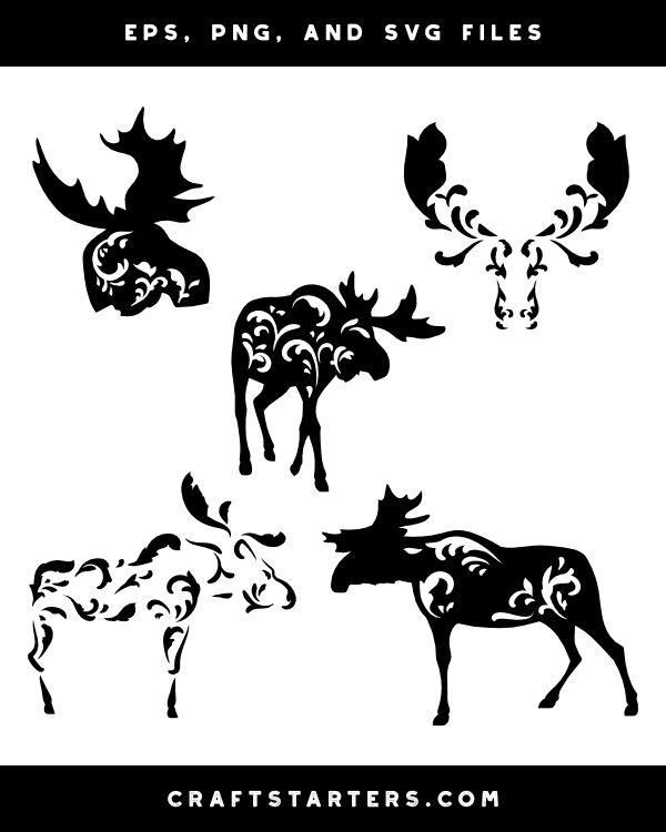 Filigree Moose Silhouette Clip Art