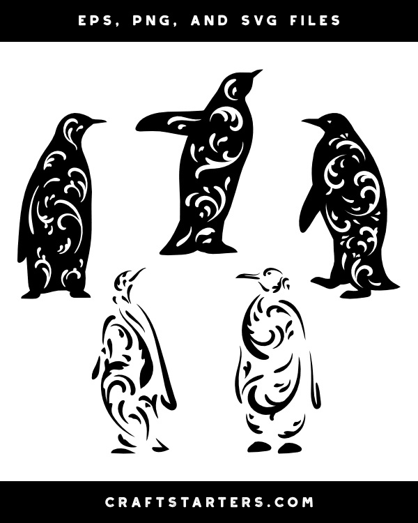 Filigree Penguin Silhouette Clip Art