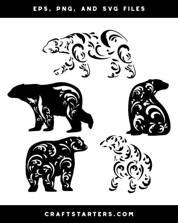 Filigree Polar Bear Silhouette Clip Art