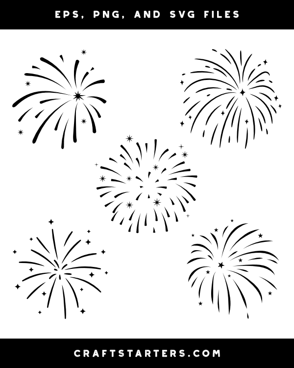 Fireworks and Stars Silhouette Clip Art
