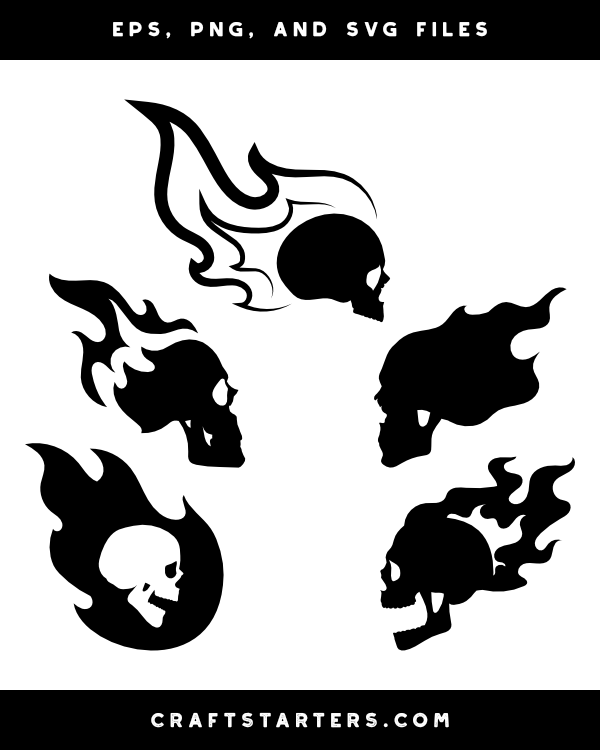 Flaming Skull Side View Silhouette Clip Art