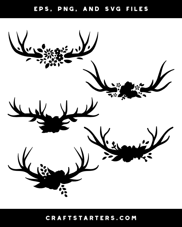 Floral Antlers Silhouette Clip Art
